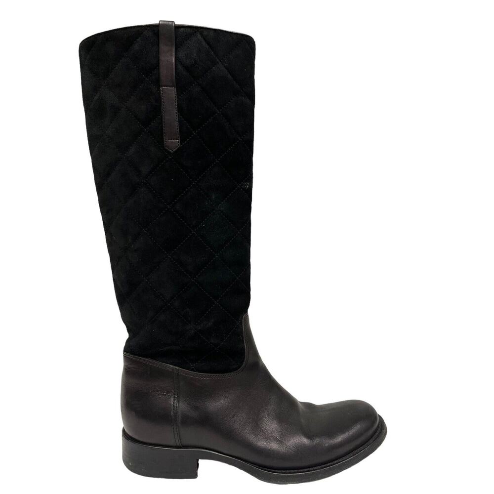 RALPH LAUREN COLLECTION Black Leather Quilted Suede Knee High Boots 6.5